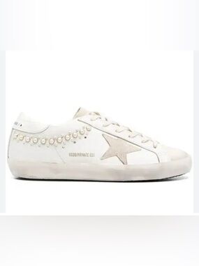 Golden Goose White Leather Sneaker with Pearl Studs and Star